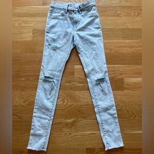 Girls jeans, gently warn, pockets in back, adjustable waist, full length.